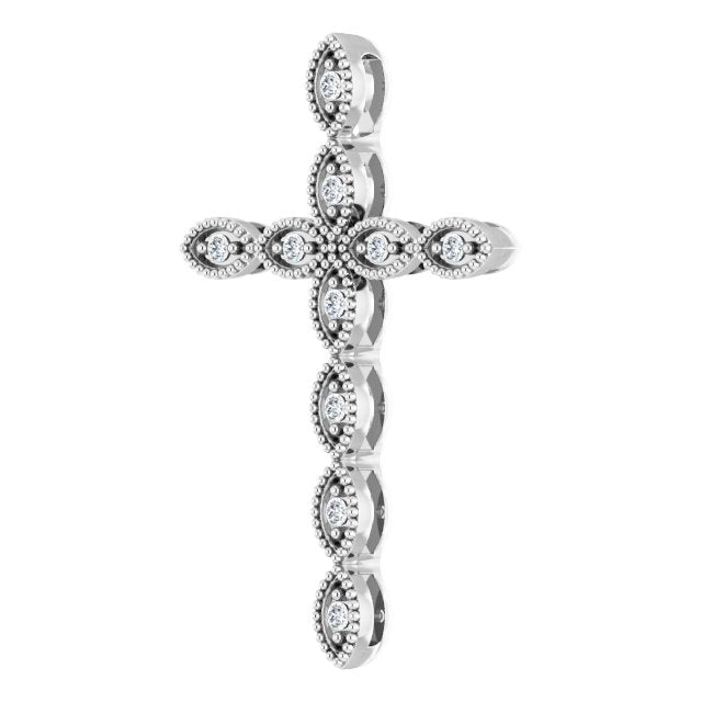 14K Gold Round Natural Diamond Milgrain Cross Pendant – 1/10 CTW - view 2