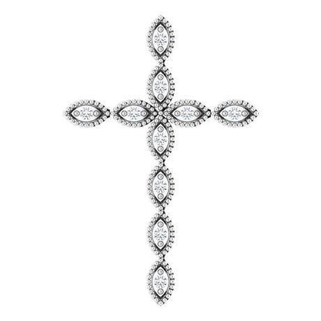 14K Gold Round Natural Diamond Milgrain Cross Pendant – 1/10 CTW