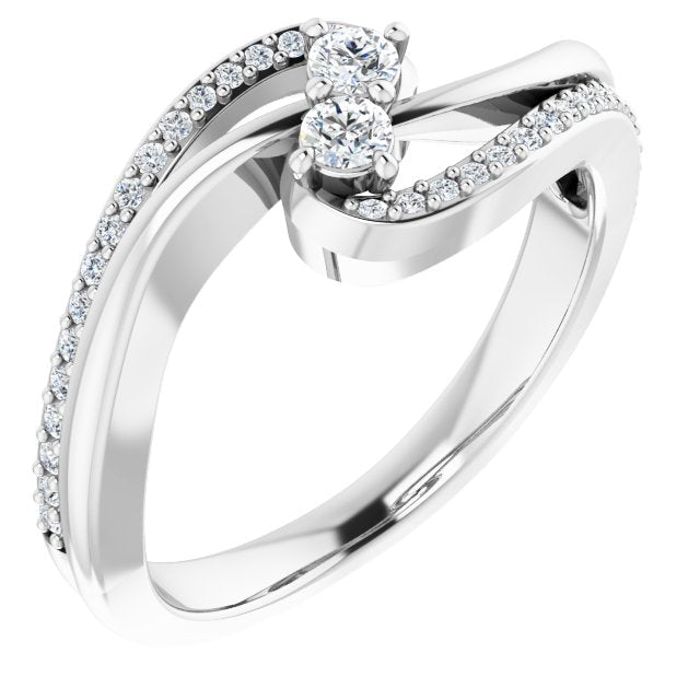 14K Gold Round Natural Diamond Two-Stone Ring – 2.4mm Stones