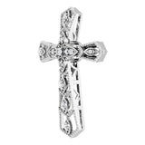 14K Gold Round Natural Diamond Milgrain Cross Pendant - White Gold - view 2