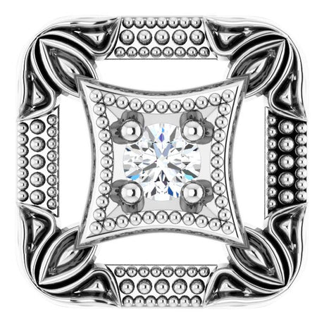 14K Gold Round Natural Diamond Vintage-Inspired Slide Pendant - White Gold