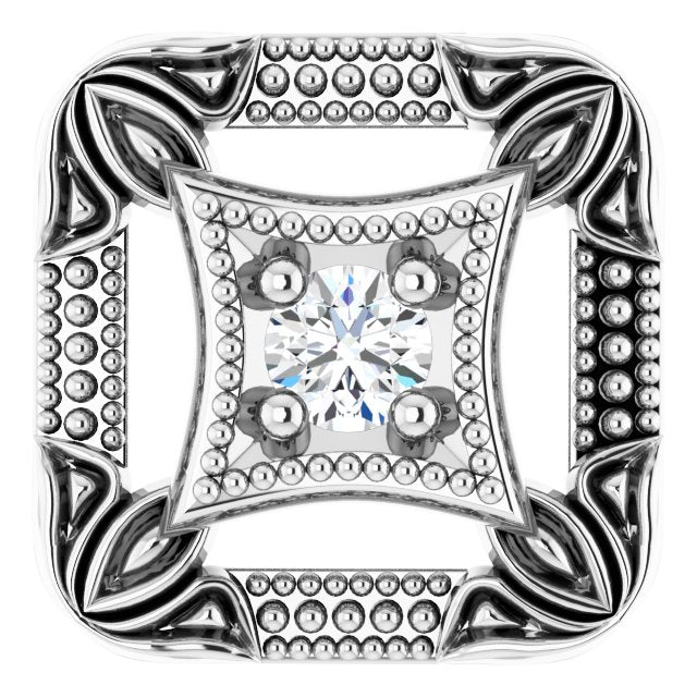 14K Gold Round Natural Diamond Vintage-Inspired Slide Pendant - White Gold