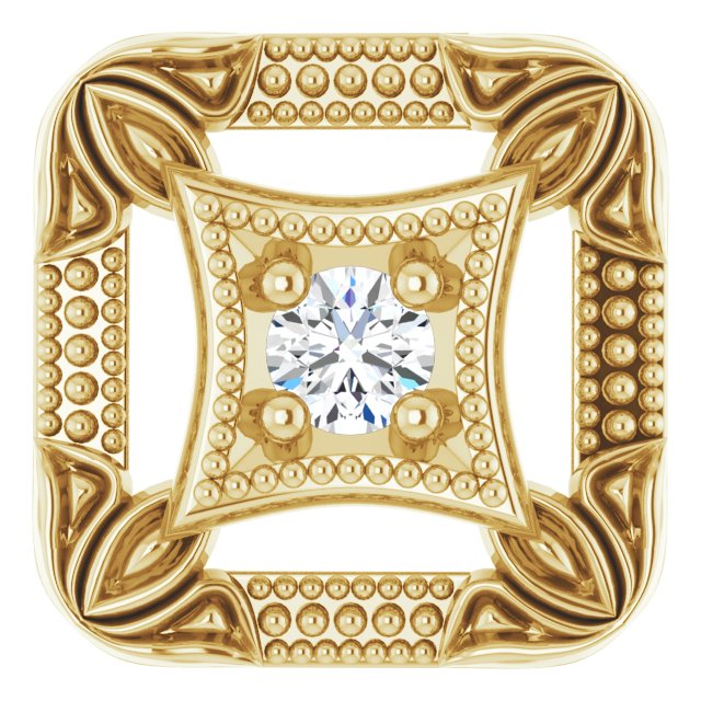 14K Gold Round Natural Diamond Vintage-Inspired Slide Pendant - Yellow Gold