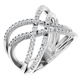 14K Gold Round Natural Diamond Criss-Cross Ring VIII