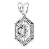 14K Gold Round Natural Diamond Filigree Pendant - White Gold - view 2