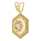 14K Gold Round Natural Diamond Filigree Pendant - Yellow Gold - view 2