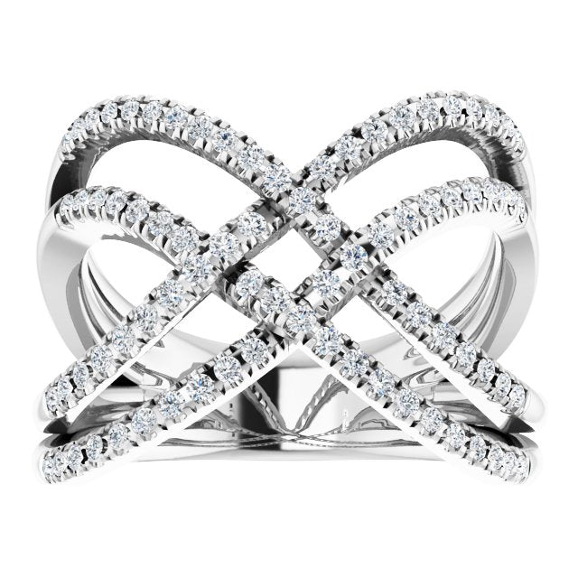 14K Gold Round Natural Diamond Criss-Cross Ring VIII - view 3