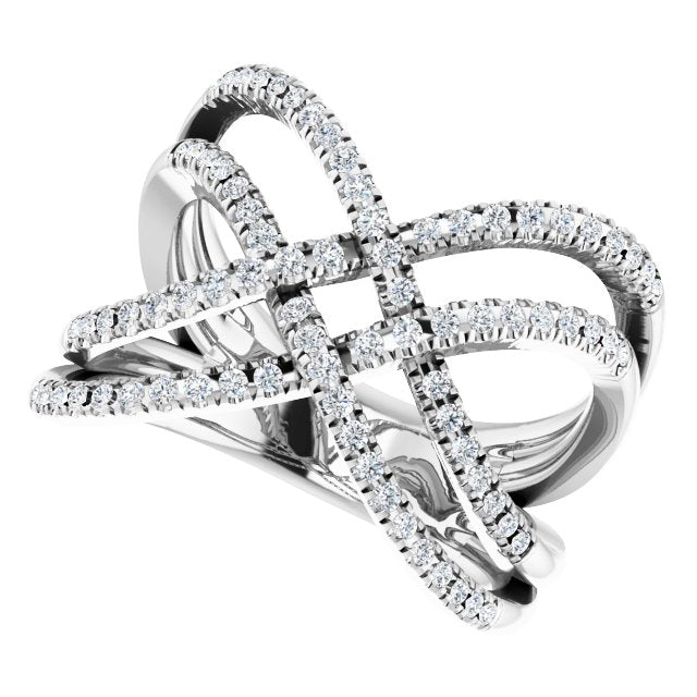 14K Gold Round Natural Diamond Criss-Cross Ring VIII - view 5