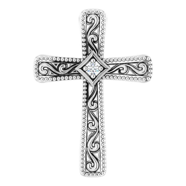 14K Gold Round Natural Diamond Milgrain Cross Pendant – 0.01 CTW
