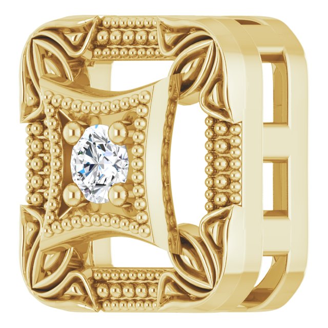 14K Gold Round Natural Diamond Vintage-Inspired Slide Pendant - Yellow Gold - view 2