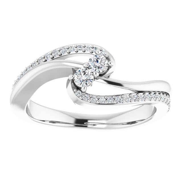 14K Gold Round Natural Diamond Two-Stone Ring – 2.4mm Stones - view 3