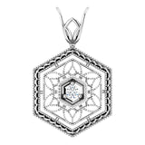 14K Gold Round Natural Diamond Filigree Pendant - White Gold