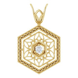 14K Gold Round Natural Diamond Filigree Pendant - Yellow Gold
