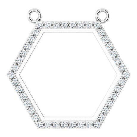 14K Gold Round Lab-Grown Diamond Engravable Hexagon Necklace - White Gold