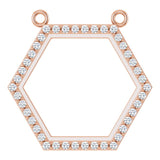 14K Gold Round Lab-Grown Diamond Engravable Hexagon Necklace - Rose Gold