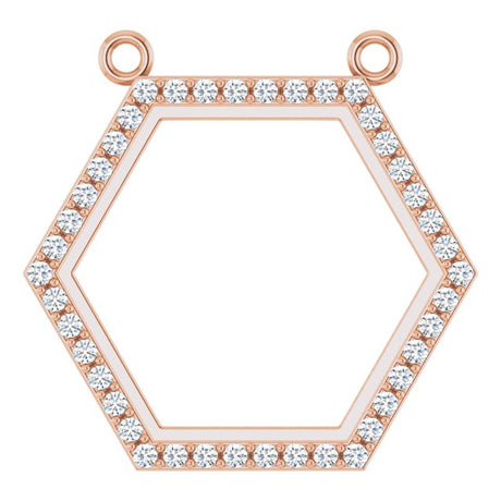 14K Gold Round Lab-Grown Diamond Engravable Hexagon Necklace - Rose Gold