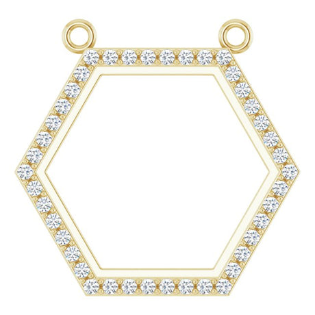 14K Gold Round Lab-Grown Diamond Engravable Hexagon Necklace - Yellow Gold