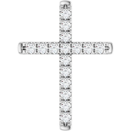 14K Gold Round Natural Diamond French-Set Cross Necklace or Pendant - White Gold