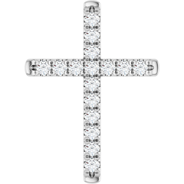 14K Gold Round Natural Diamond French-Set Cross Necklace or Pendant - White Gold