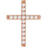 14K Gold Round Natural Diamond French-Set Cross Necklace or Pendant - Rose Gold