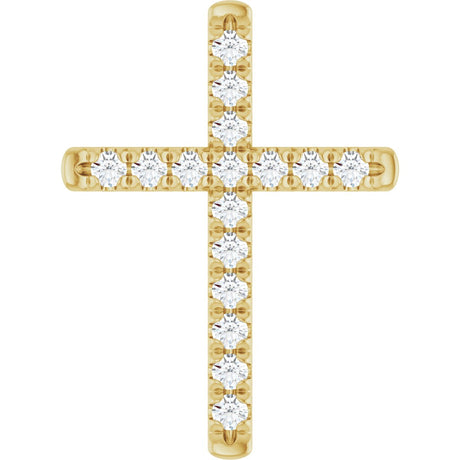 14K Gold Round Natural Diamond French-Set Cross Necklace or Pendant - Yellow Gold