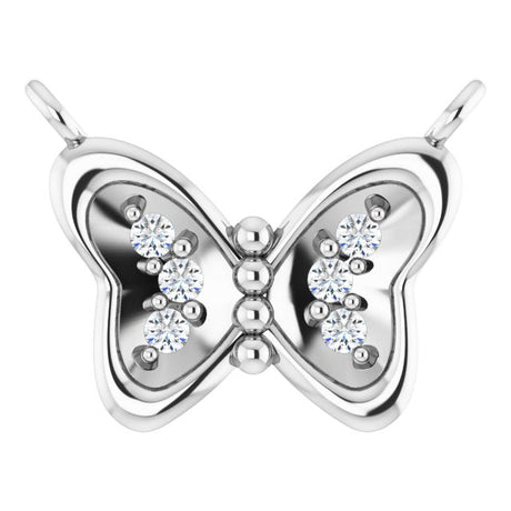 Platinum Round Lab-Grown Diamond Butterfly Necklace