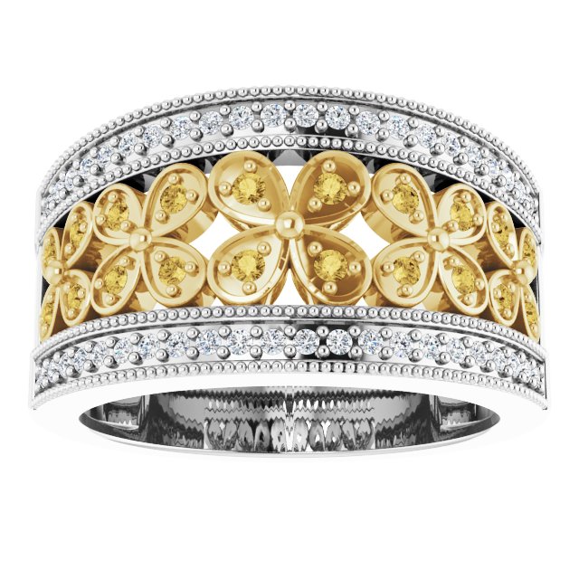 14K Gold Round Natural Diamond Accented Floral Ring III - view 3