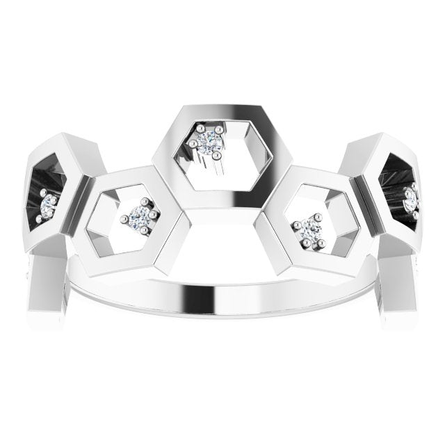 14K Gold Round Natural Diamond Honeycomb Ring - White Gold - view 3