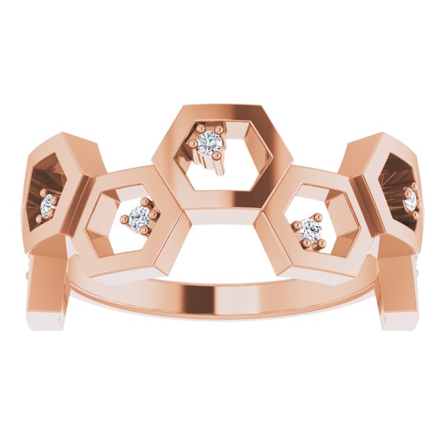 14K Gold Round Natural Diamond Honeycomb Ring - Rose Gold - view 3