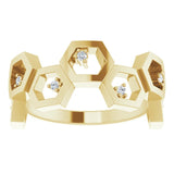 14K Gold Round Natural Diamond Honeycomb Ring - Yellow Gold - view 3