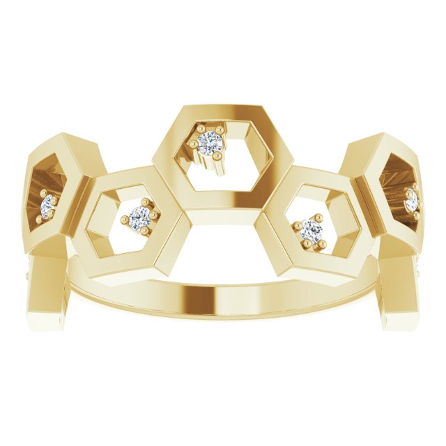 14K Gold Round Natural Diamond Honeycomb Ring - Yellow Gold - view 3