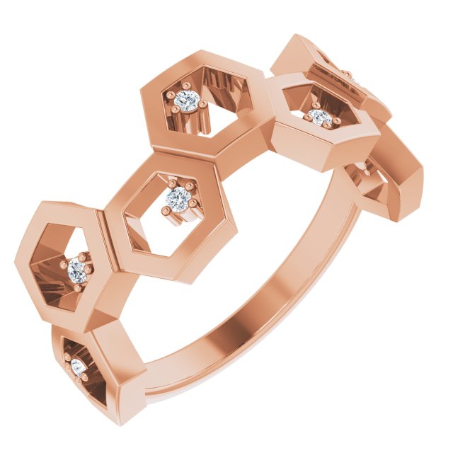 14K Gold Round Natural Diamond Honeycomb Ring - Rose Gold