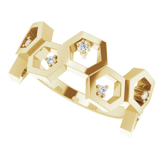 14K Gold Round Natural Diamond Honeycomb Ring - Yellow Gold - view 5