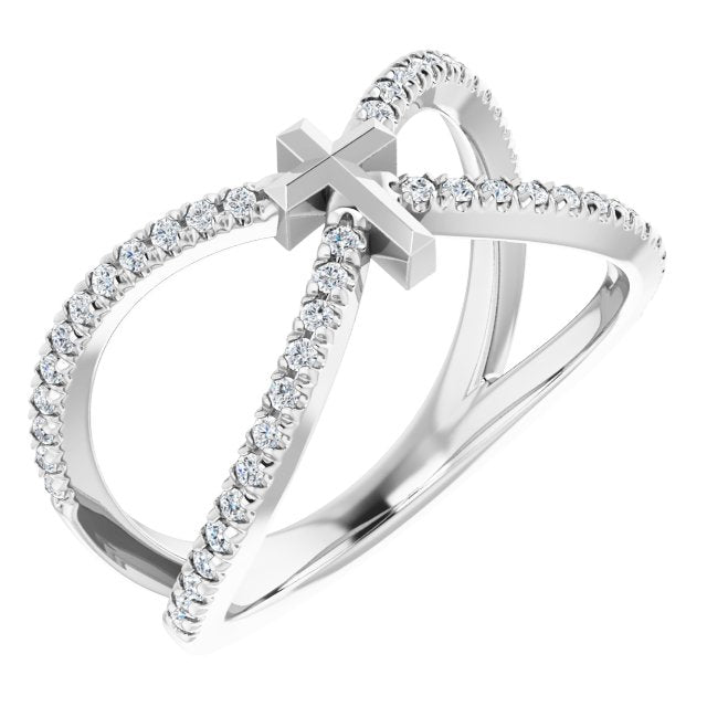 Platinum Round Natural Diamond French-Set Cross Ring