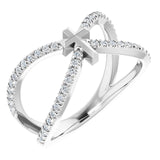 14K Gold Round Natural Diamond French-Set Cross Ring - White Gold