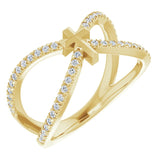 14K Gold Round Natural Diamond French-Set Cross Ring - Yellow Gold