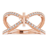 14K Gold Round Natural Diamond French-Set Cross Ring - Rose Gold - view 3