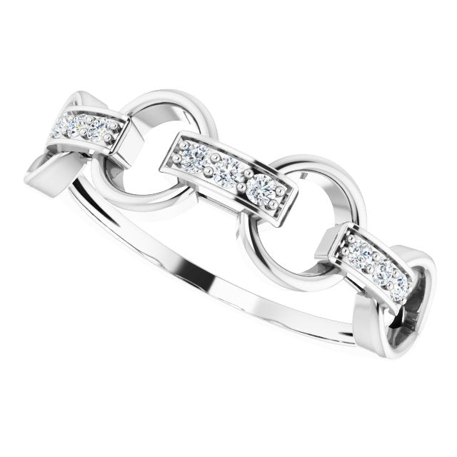 14K Gold Round Natural Diamond Link Ring - White Gold - view 5