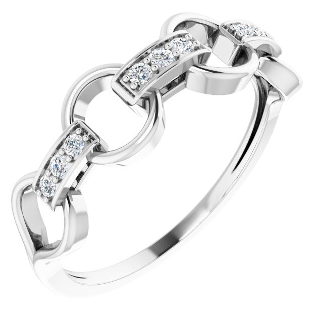 14K Gold Round Natural Diamond Link Ring - White Gold
