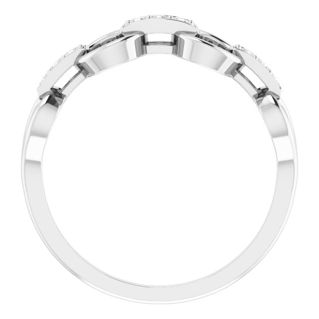 14K Gold Round Natural Diamond Link Ring - White Gold - view 2