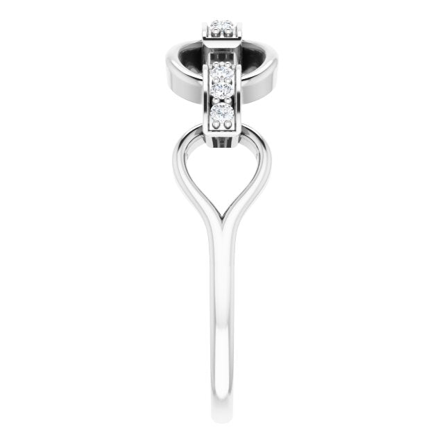 14K Gold Round Natural Diamond Link Ring - White Gold - view 4