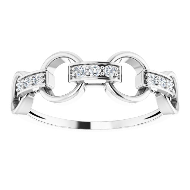 14K Gold Round Natural Diamond Link Ring - White Gold - view 3