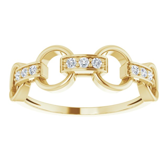 14K Gold Round Natural Diamond Link Ring - Yellow Gold - view 3