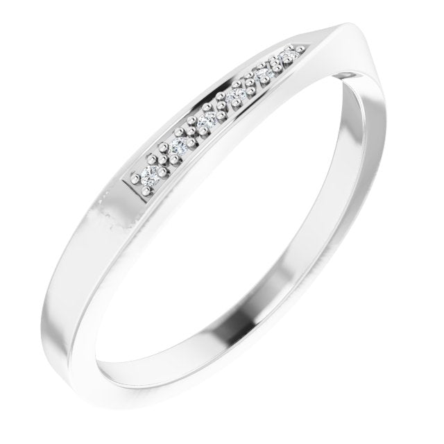 14K Gold Round Natural Diamond Stackable Wave Ring - White Gold