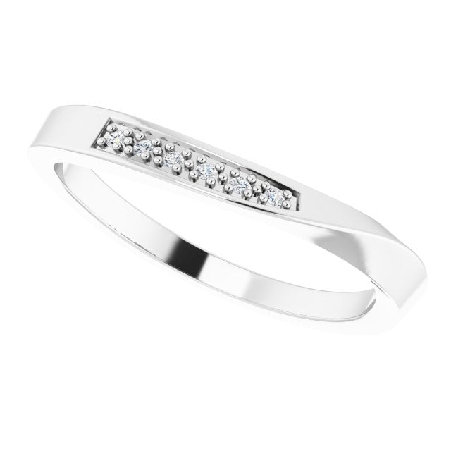 14K Gold Round Natural Diamond Stackable Wave Ring - White Gold - view 5