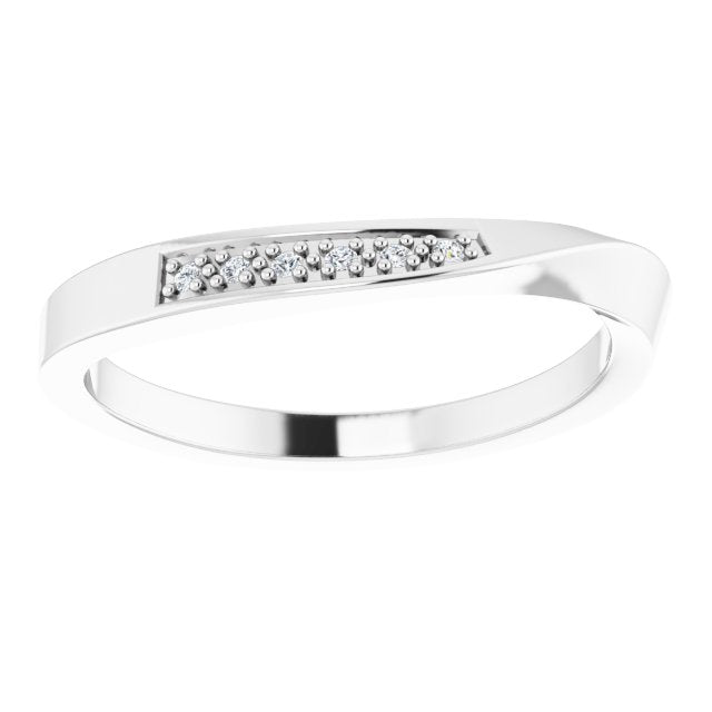 14K Gold Round Natural Diamond Stackable Wave Ring - White Gold - view 3
