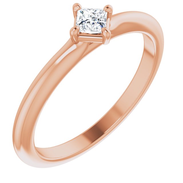 14K Gold Square Natural Diamond Solitaire Ring - Rose Gold