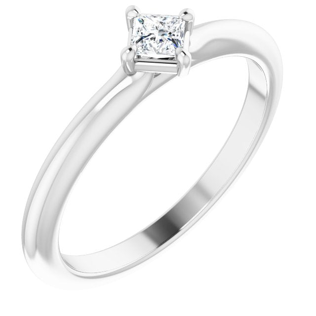 14K Gold Square Natural Diamond Solitaire Ring - White Gold