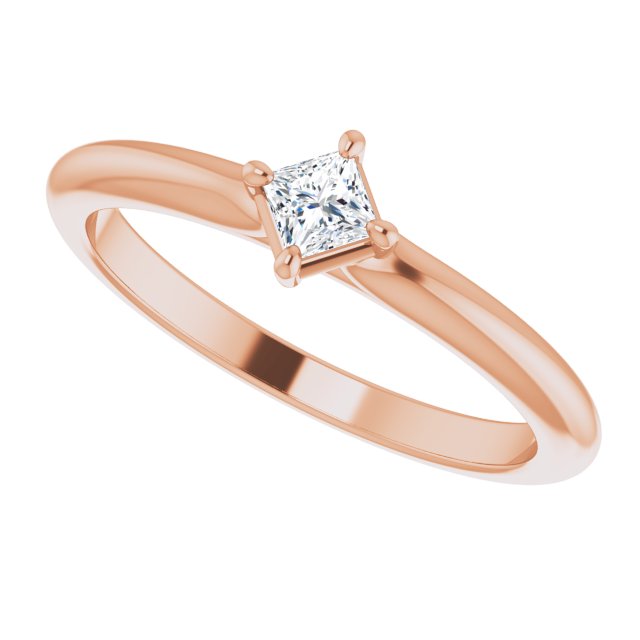 14K Gold Square Natural Diamond Solitaire Ring - Rose Gold - view 5