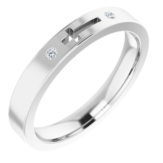 Platinum Round Natural Diamond Pierced Cross Stackable Ring